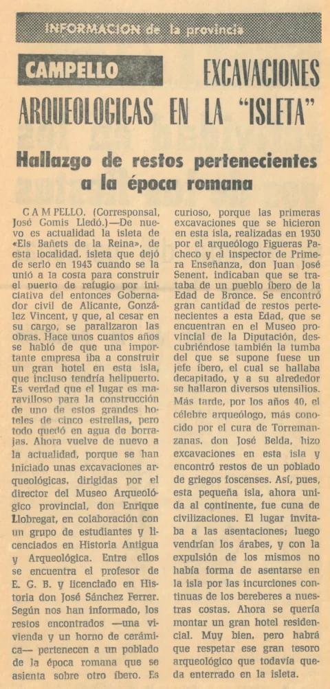 Campello. Excavaciones arqueológicas en la "isleta"