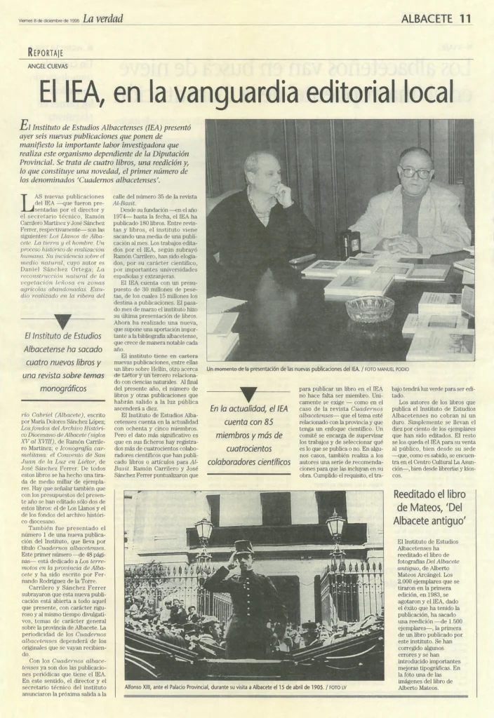 El IEA, en la vanguardia editorial local. La Verdad. Albacete