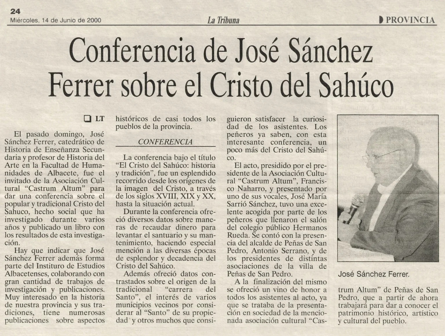 Conferencia de José Sánchez Ferrer sobre el Cristo del Sahúco. La Tribuna de Albacete