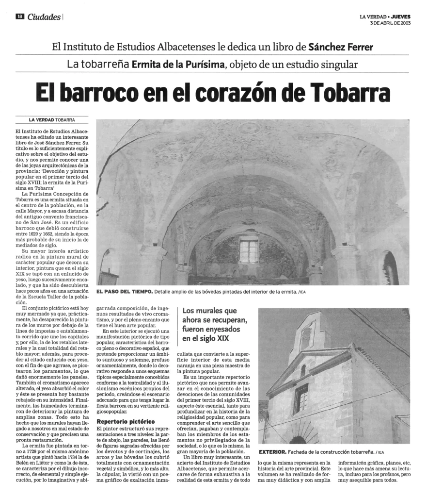 El barroco en el corazón de Tobarra. La Verdad. Albacete