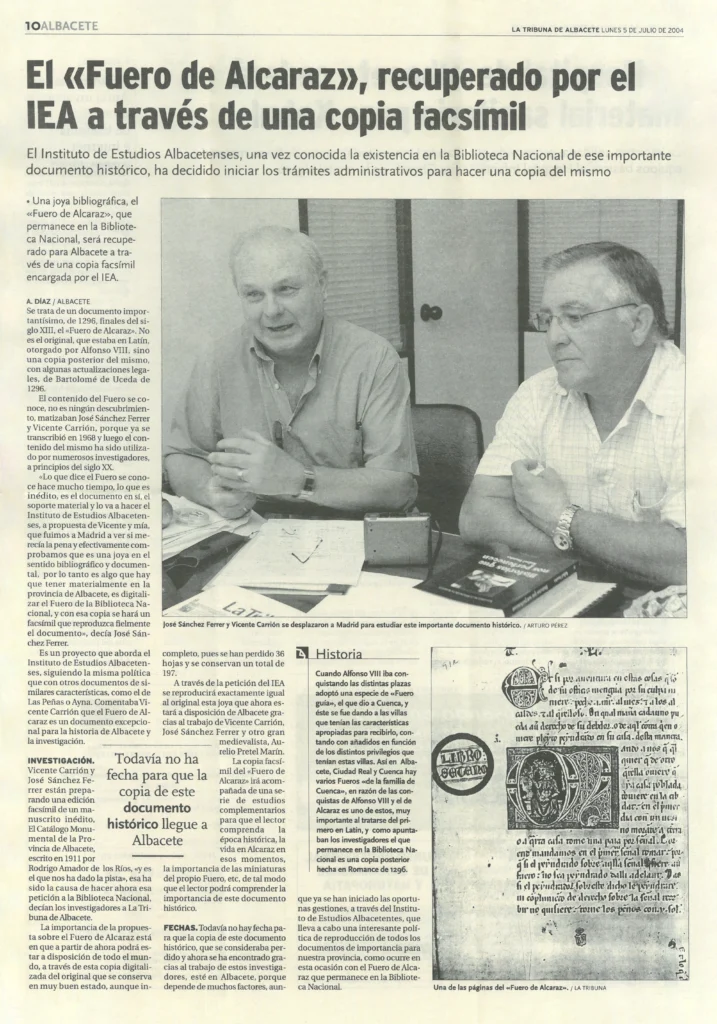 El "Fuero de Alcaraz", recuperado por el IEA a través de una copia facsímil. La Tribuna de Albacete