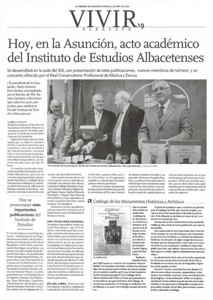 Hoy, en la Asunción, acto académico del Instituto de Estudios Albacetenses. La Tribuna de Albacete