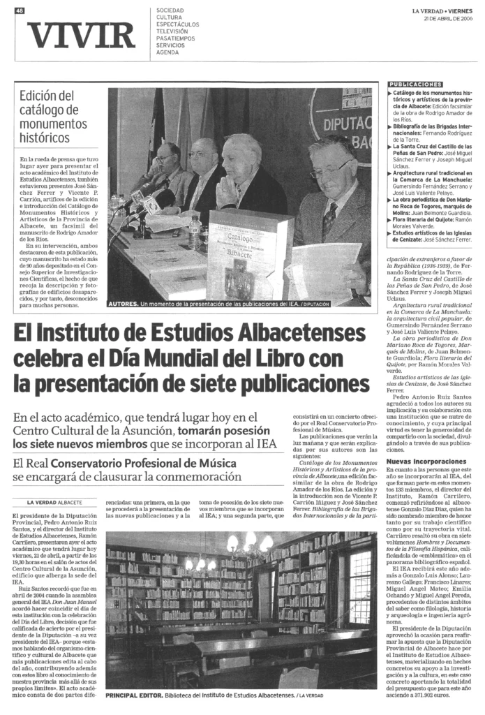 El Instituto de Estudios Albacetenses celebra el Día Mundial del Libro con la presentación se siete publicaciones. La Verdad. Albacete