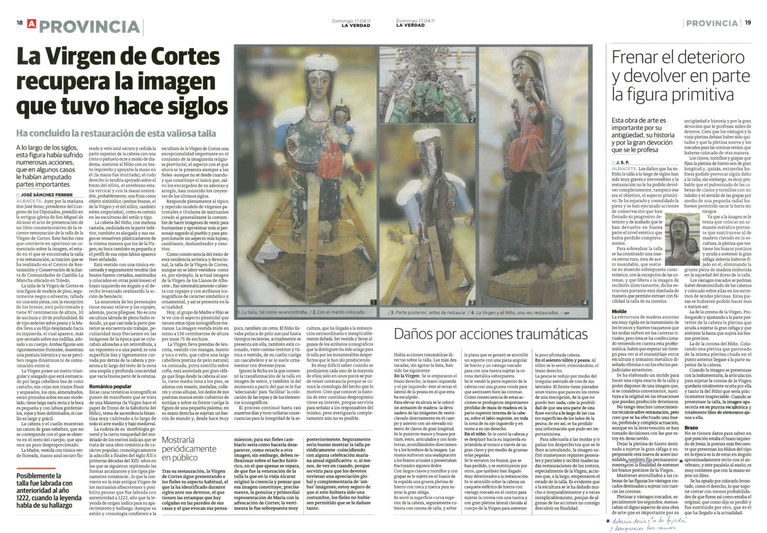 La Virgen de Cortes recupera la imagen que tuvo hace siglos. La Verdad. Albacete